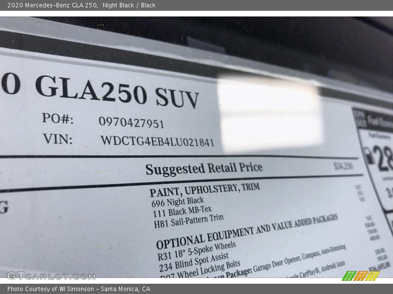 Night Black / Black 2020 Mercedes-Benz GLA 250