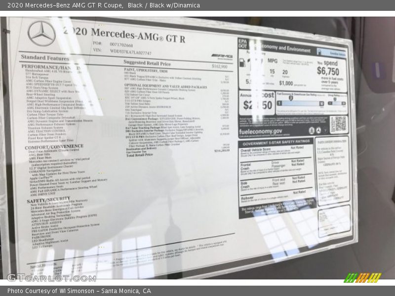  2020 AMG GT R Coupe Window Sticker