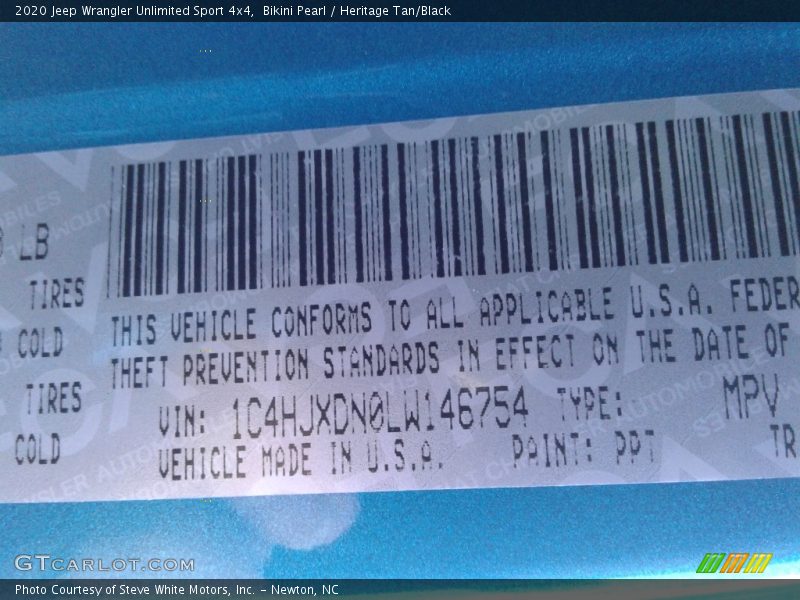 Bikini Pearl / Heritage Tan/Black 2020 Jeep Wrangler Unlimited Sport 4x4