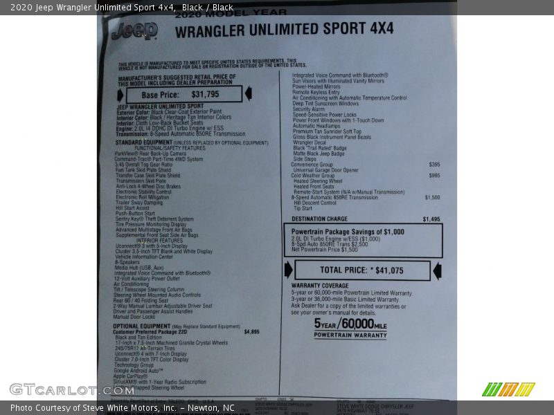 Black / Black 2020 Jeep Wrangler Unlimited Sport 4x4