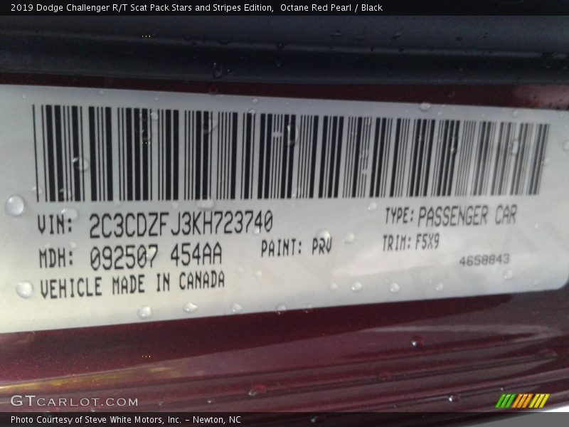 2019 Challenger R/T Scat Pack Stars and Stripes Edition Octane Red Pearl Color Code PRV