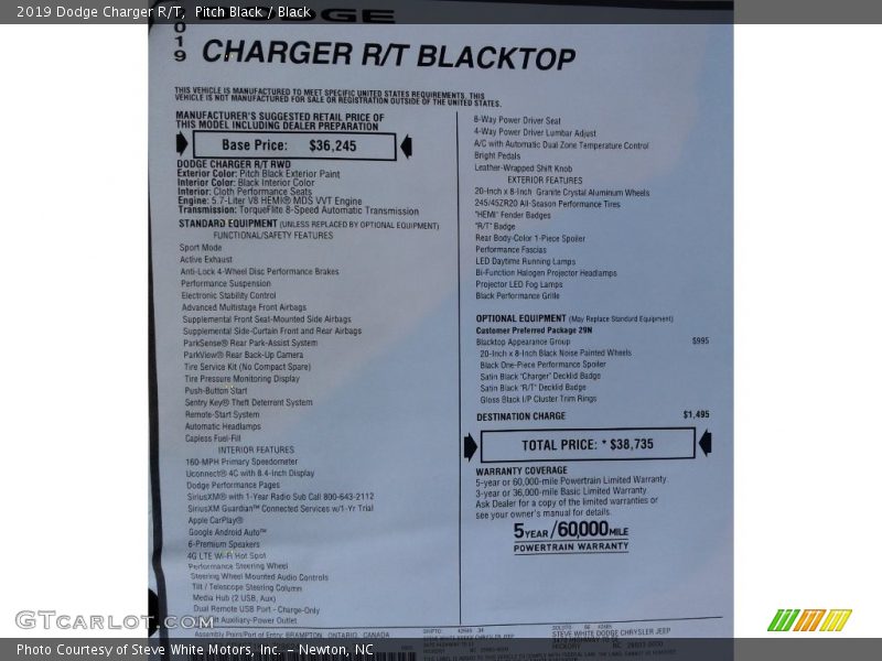 Pitch Black / Black 2019 Dodge Charger R/T