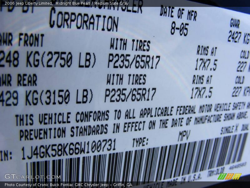 Midnight Blue Pearl / Medium Slate Gray 2006 Jeep Liberty Limited