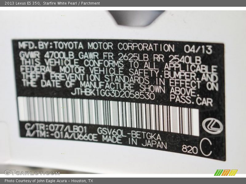 Starfire White Pearl / Parchment 2013 Lexus ES 350