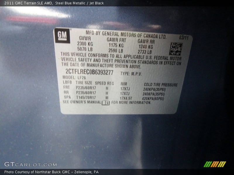 Steel Blue Metallic / Jet Black 2011 GMC Terrain SLE AWD