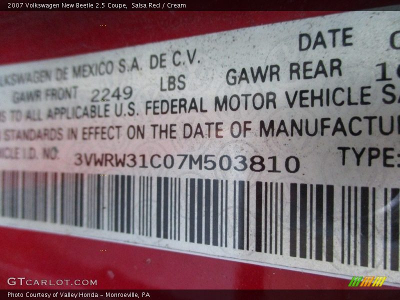 Salsa Red / Cream 2007 Volkswagen New Beetle 2.5 Coupe