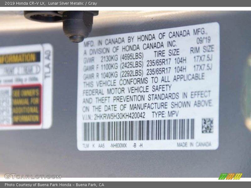 Lunar Silver Metallic / Gray 2019 Honda CR-V LX