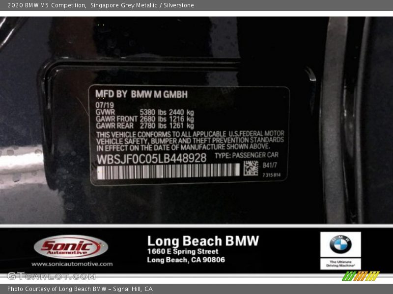 2020 M5 Competition Singapore Grey Metallic Color Code B41