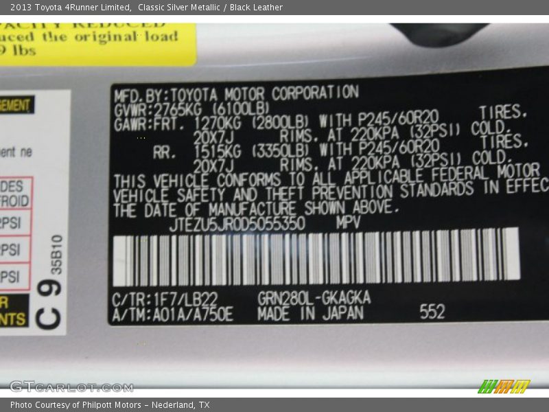 Classic Silver Metallic / Black Leather 2013 Toyota 4Runner Limited