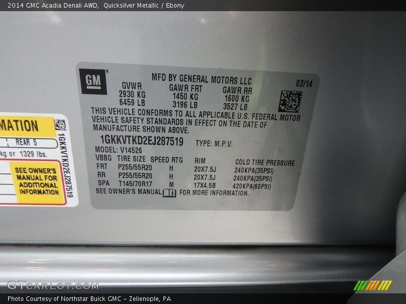 Quicksilver Metallic / Ebony 2014 GMC Acadia Denali AWD
