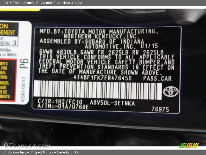 Attitude Black Metallic / Ash 2015 Toyota Camry LE