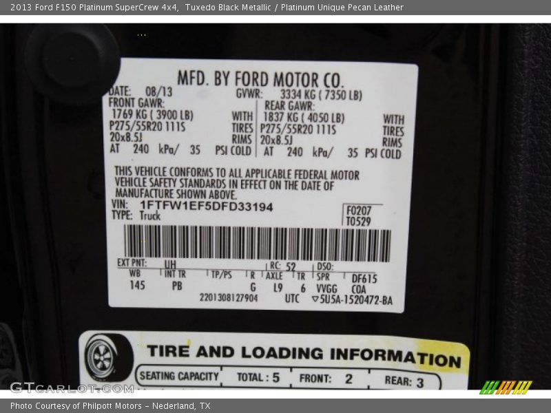 Tuxedo Black Metallic / Platinum Unique Pecan Leather 2013 Ford F150 Platinum SuperCrew 4x4