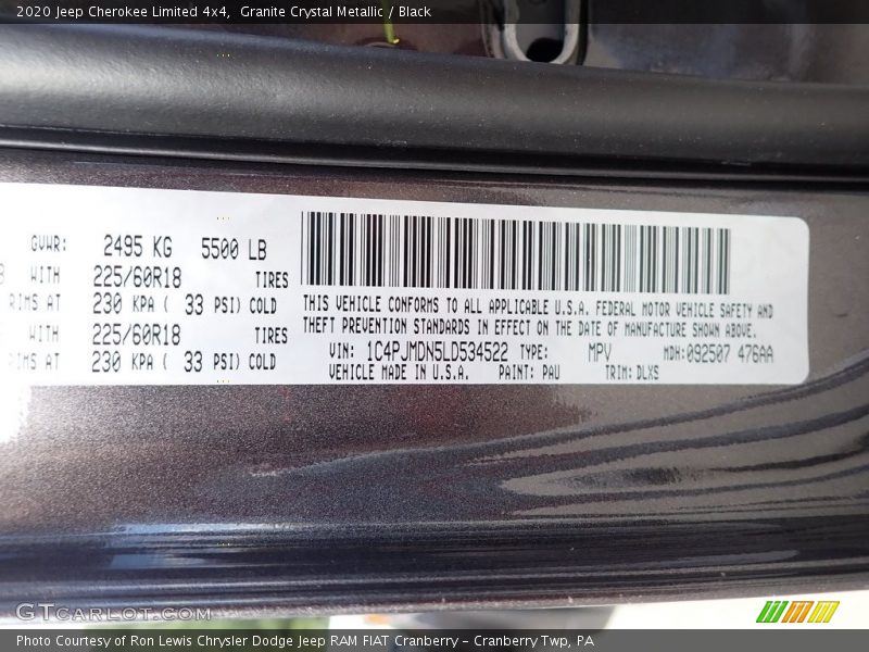 Granite Crystal Metallic / Black 2020 Jeep Cherokee Limited 4x4