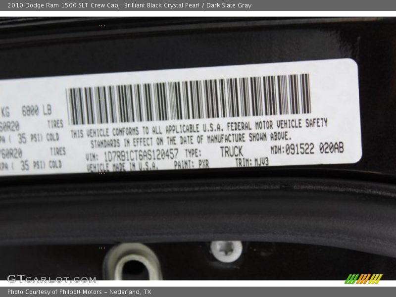 Brilliant Black Crystal Pearl / Dark Slate Gray 2010 Dodge Ram 1500 SLT Crew Cab