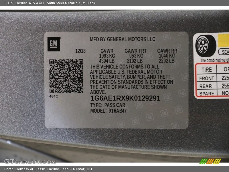 Satin Steel Metallic / Jet Black 2019 Cadillac ATS AWD