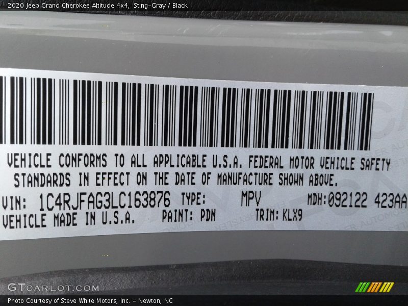 Sting-Gray / Black 2020 Jeep Grand Cherokee Altitude 4x4