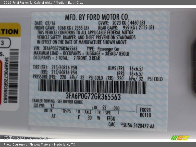 Oxford White / Medium Earth Gray 2016 Ford Fusion S