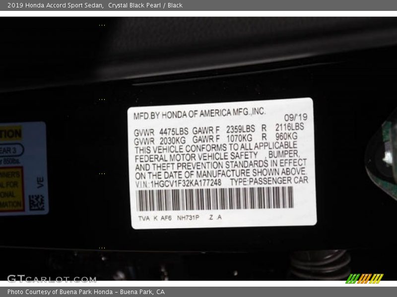 Crystal Black Pearl / Black 2019 Honda Accord Sport Sedan