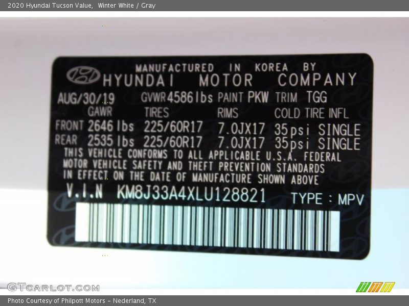 Winter White / Gray 2020 Hyundai Tucson Value