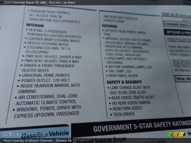 Red Hot / Jet Black 2020 Chevrolet Blazer RS AWD