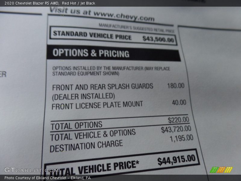 Red Hot / Jet Black 2020 Chevrolet Blazer RS AWD