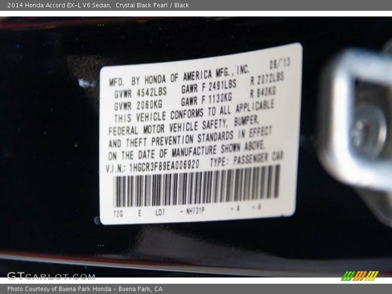 Crystal Black Pearl / Black 2014 Honda Accord EX-L V6 Sedan