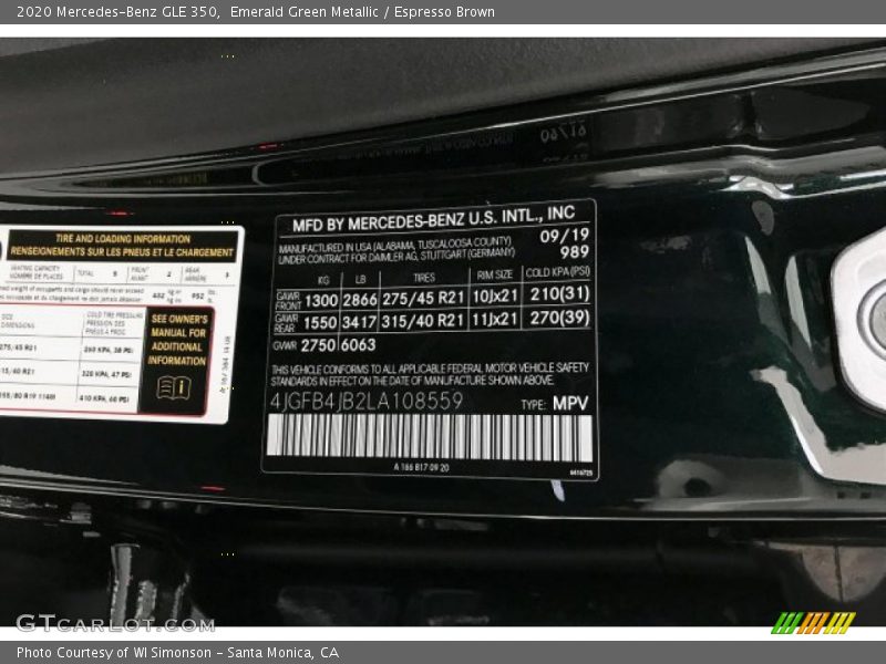 2020 GLE 350 Emerald Green Metallic Color Code 989