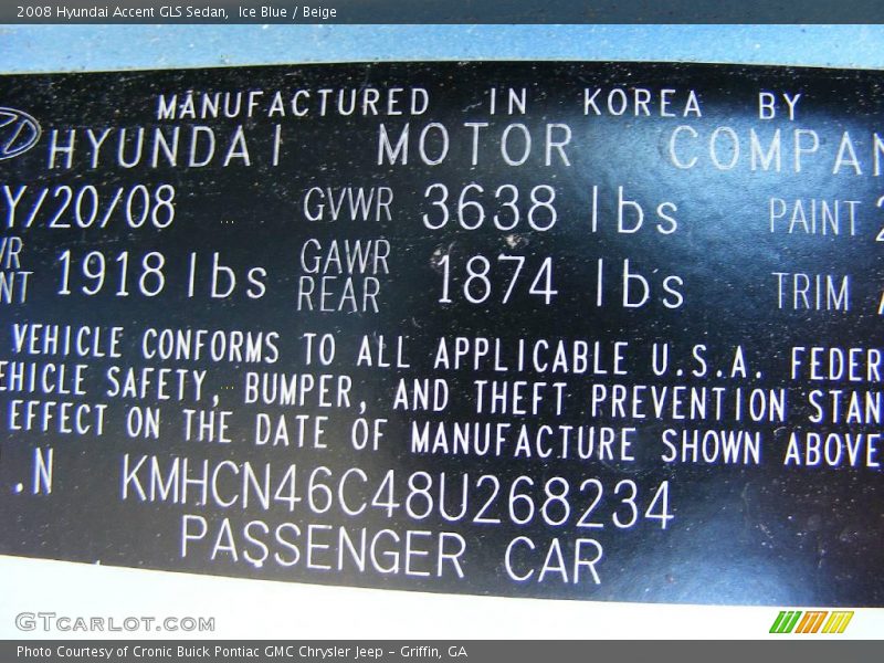 Ice Blue / Beige 2008 Hyundai Accent GLS Sedan