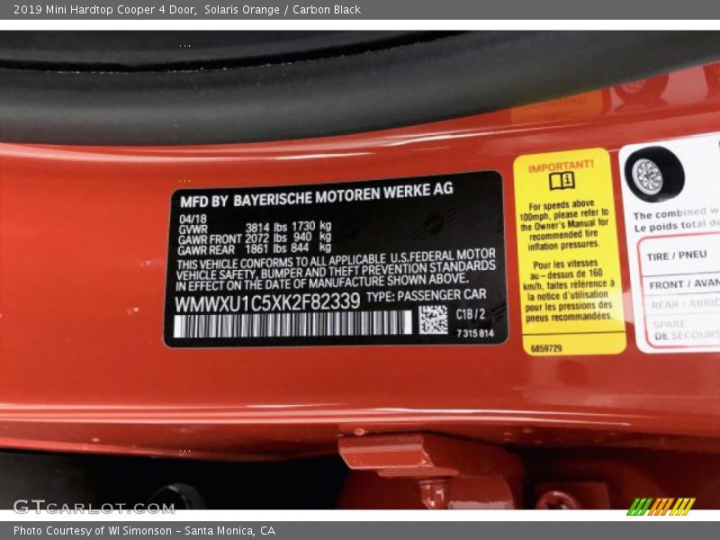 2019 Hardtop Cooper 4 Door Solaris Orange Color Code C1B