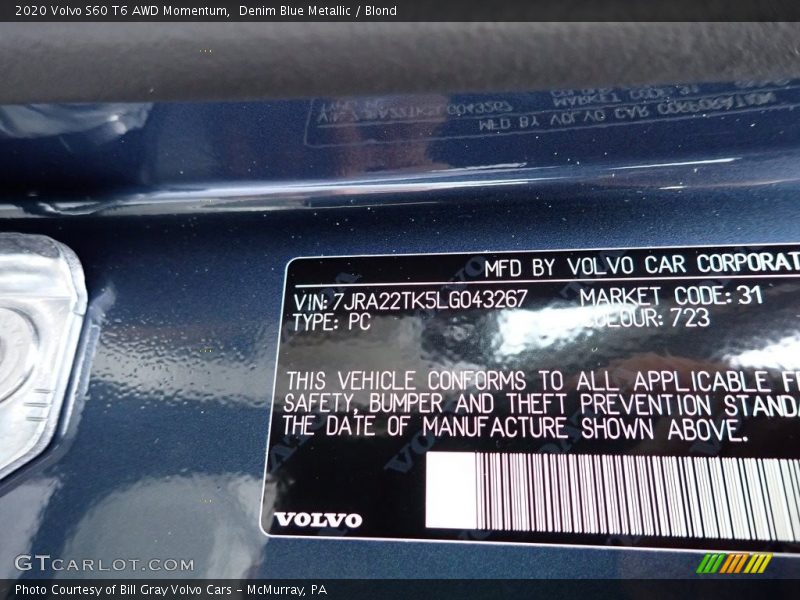 Denim Blue Metallic / Blond 2020 Volvo S60 T6 AWD Momentum