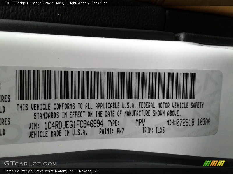 Bright White / Black/Tan 2015 Dodge Durango Citadel AWD