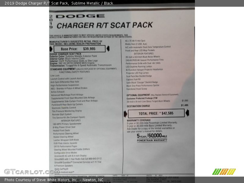 Sublime Metallic / Black 2019 Dodge Charger R/T Scat Pack