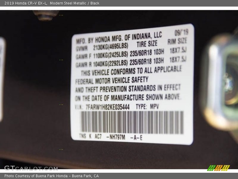 Modern Steel Metallic / Black 2019 Honda CR-V EX-L
