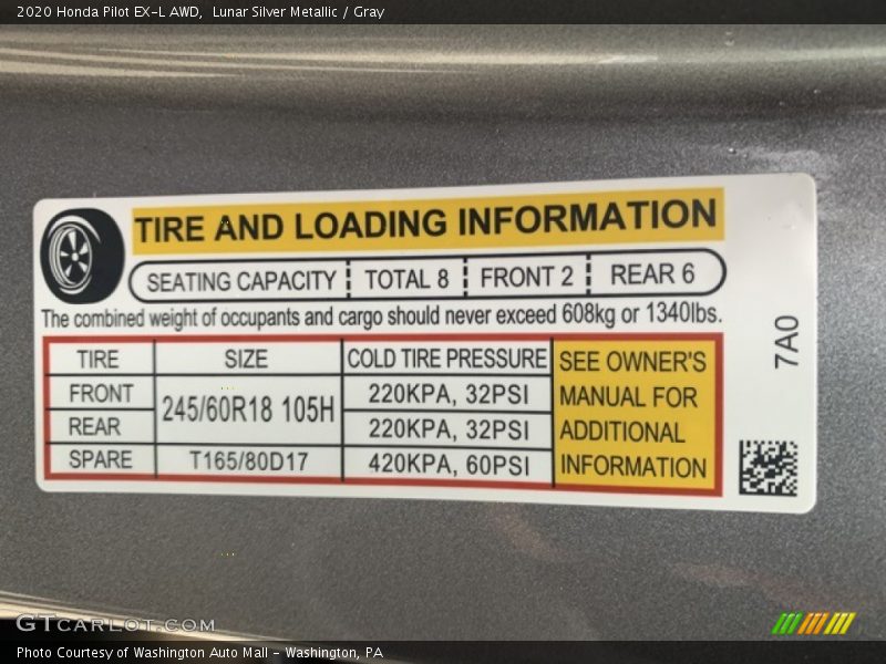 Lunar Silver Metallic / Gray 2020 Honda Pilot EX-L AWD