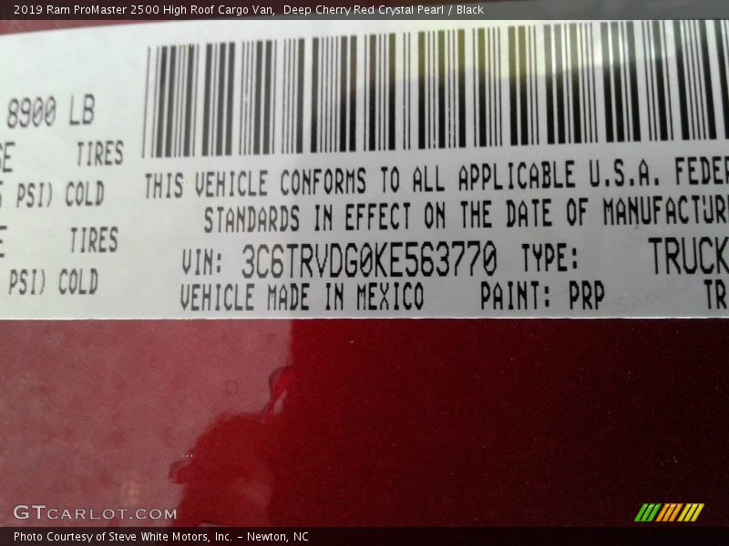 Deep Cherry Red Crystal Pearl / Black 2019 Ram ProMaster 2500 High Roof Cargo Van