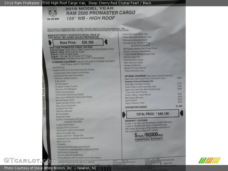 Deep Cherry Red Crystal Pearl / Black 2019 Ram ProMaster 2500 High Roof Cargo Van