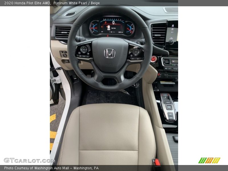 Platinum White Pearl / Beige 2020 Honda Pilot Elite AWD