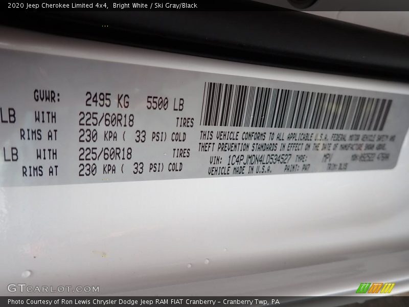 Bright White / Ski Gray/Black 2020 Jeep Cherokee Limited 4x4