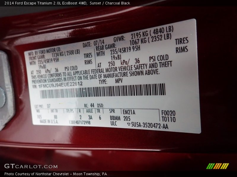 Sunset / Charcoal Black 2014 Ford Escape Titanium 2.0L EcoBoost 4WD