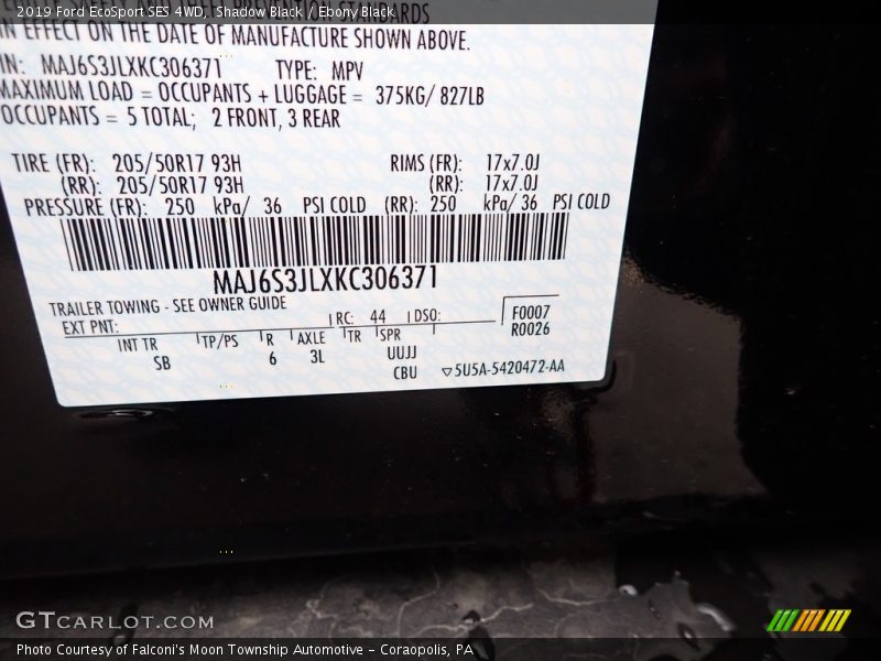 Shadow Black / Ebony Black 2019 Ford EcoSport SES 4WD