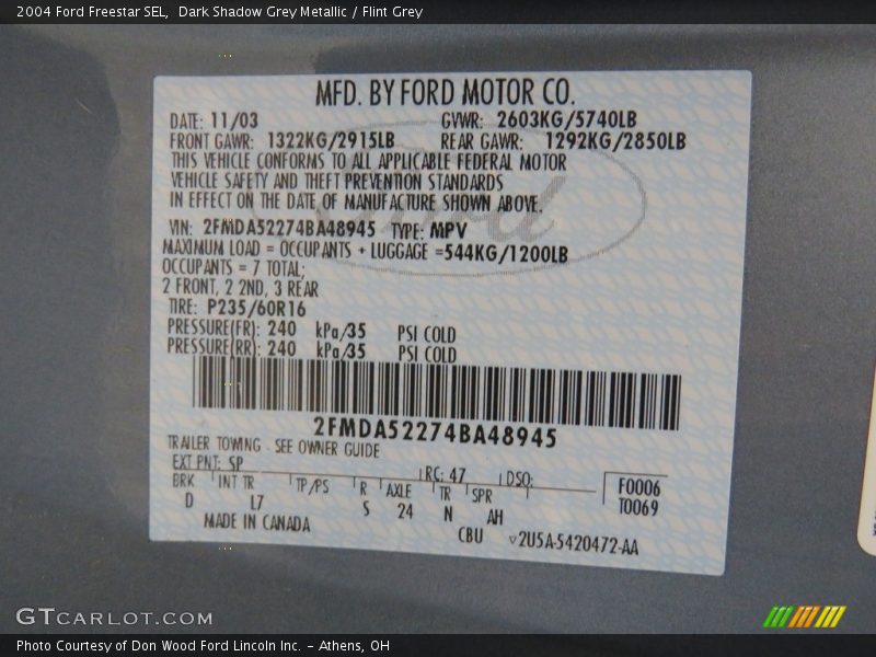 Dark Shadow Grey Metallic / Flint Grey 2004 Ford Freestar SEL