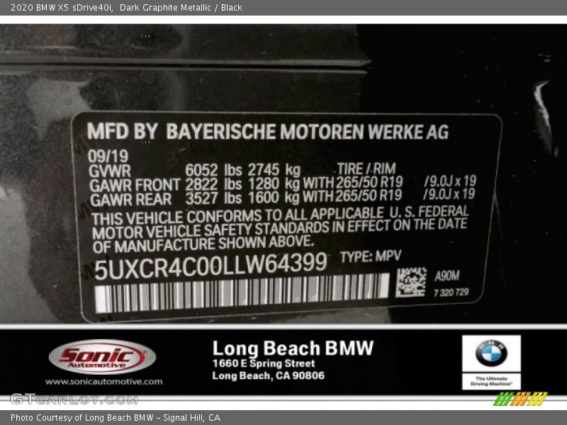 Dark Graphite Metallic / Black 2020 BMW X5 sDrive40i