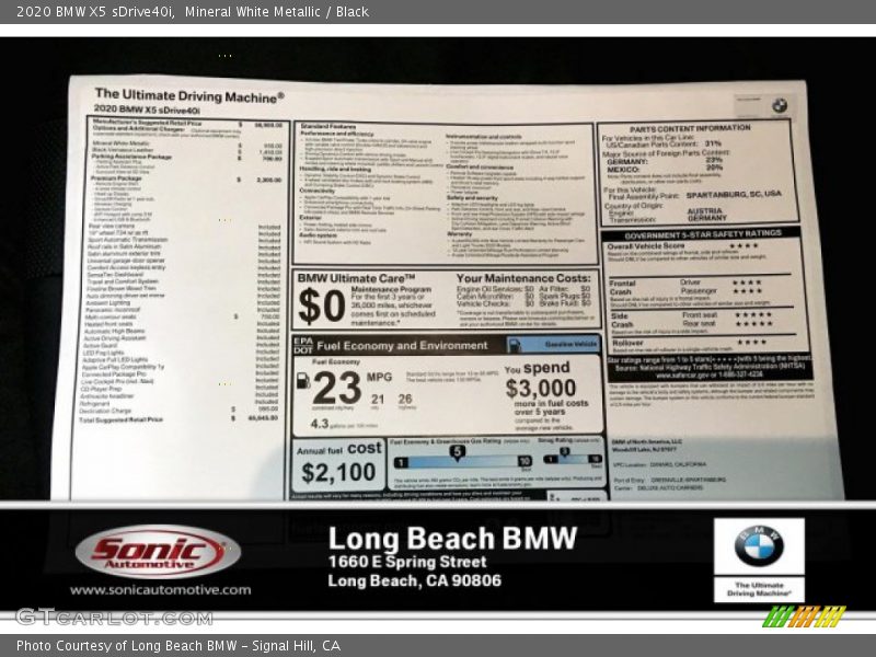 Mineral White Metallic / Black 2020 BMW X5 sDrive40i