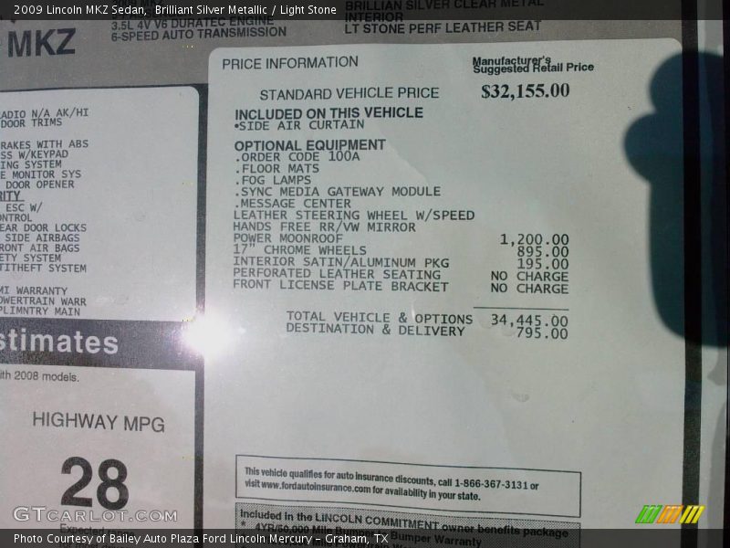 Brilliant Silver Metallic / Light Stone 2009 Lincoln MKZ Sedan