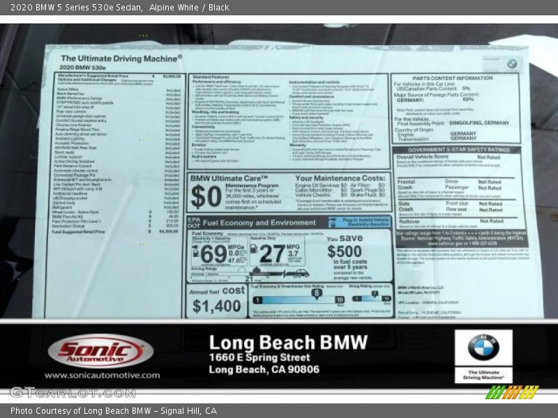 Alpine White / Black 2020 BMW 5 Series 530e Sedan
