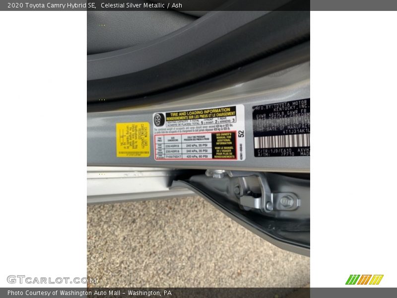 Info Tag of 2020 Camry Hybrid SE