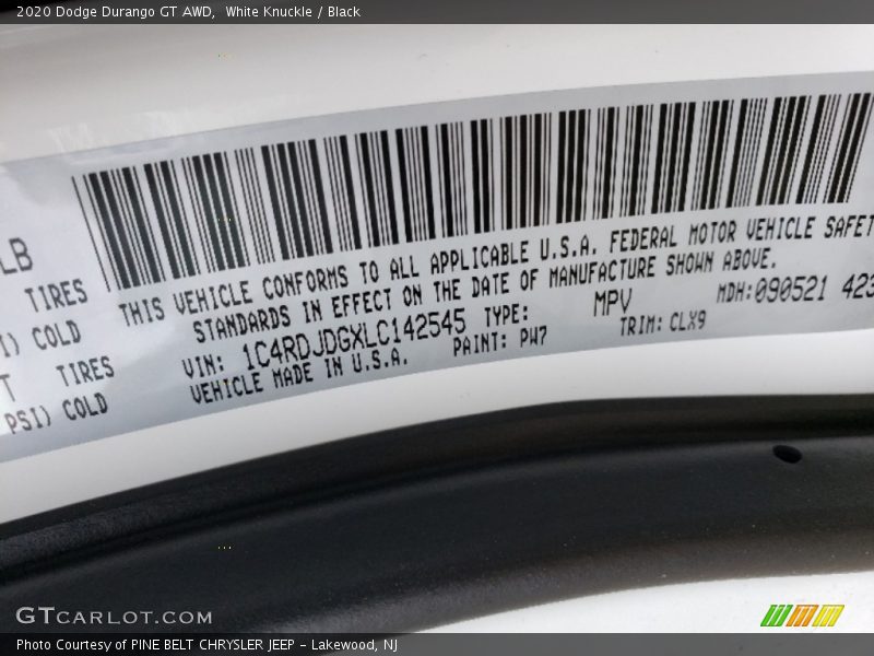 White Knuckle / Black 2020 Dodge Durango GT AWD