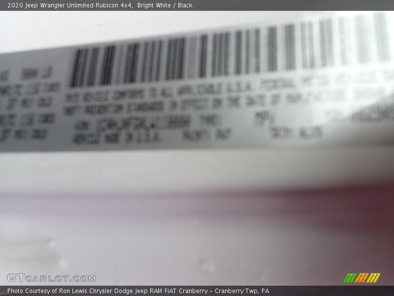 Bright White / Black 2020 Jeep Wrangler Unlimited Rubicon 4x4