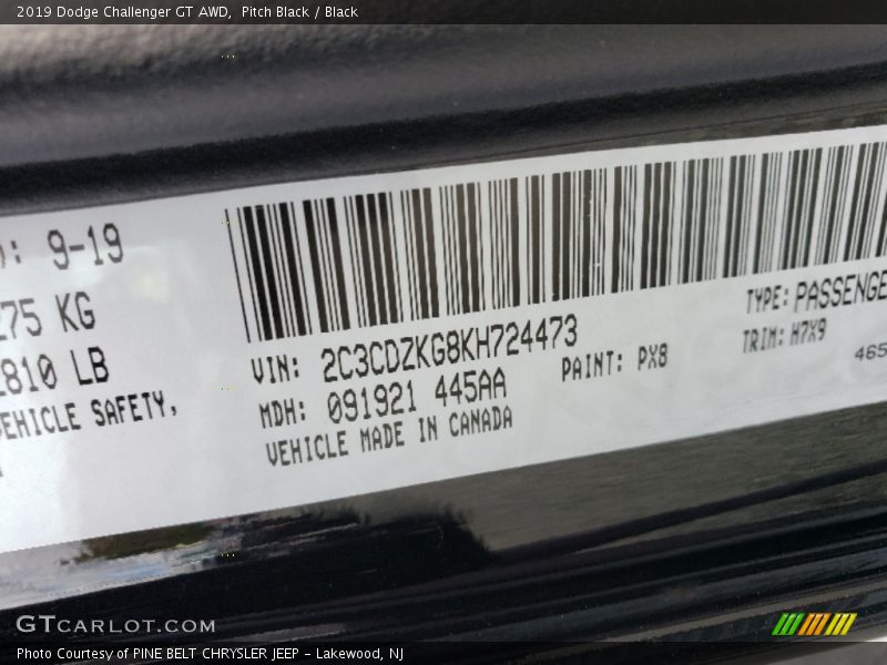 Pitch Black / Black 2019 Dodge Challenger GT AWD
