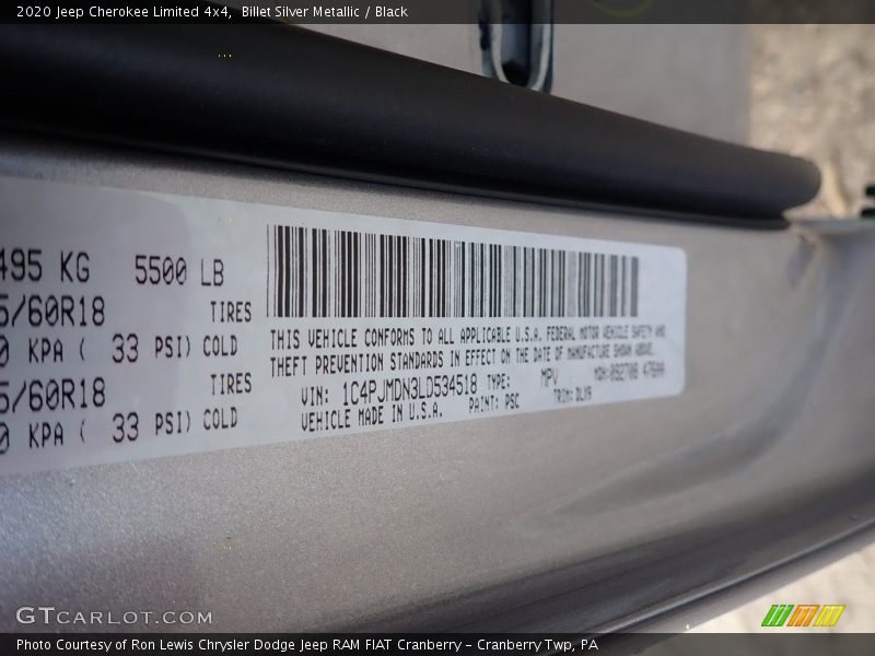 2020 Cherokee Limited 4x4 Billet Silver Metallic Color Code PSC